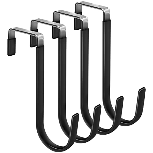 FYY Over the Door Hooks, Single-Hanger 4 Pack, Fits Doors 1 3/8" Black | Heavy Duty Metal, Hold 20lbs, Rubber-Coated, No-Drilling, for Bathroom Dorm, Hanging Towels Clothes Hats Bags Coats Wreaths - color: A Black, size: Short, style: 4 Pack