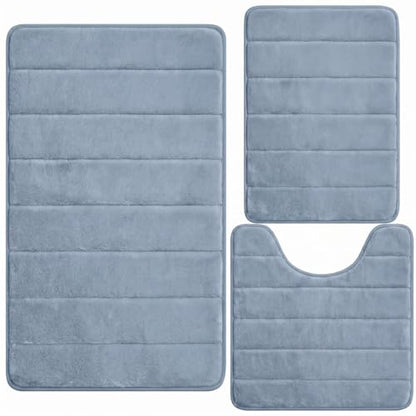 Bathroom Rugs Set 3 Piece, Memory Foam Bath Rugs, Non Slip Washable Bathroom Rug Set, Extra Soft Absorbent Bath Mats with U-Shaped Toilet Rug, Dusty Blue - color: Dusty Blue