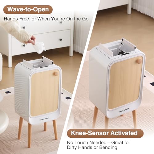 Motion Sensor Touchless Trash Can for Living Room Bedroom, 5.3 Gallon/20L Automatic Stainless Steel Slim Tall Garbage Can with Butterfly Lid&Legs, Wood Color - color: Wood