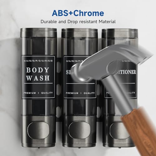 Shampoo and Conditioner Dispenser, Shower Soap Dispenser Wall Mounted, Shampoo Dispenser for Shower Wall No Drill, Bathroom Body Wash Dispenser 3 * 350ml Gungray 3 Chamber - color: Gungray 3