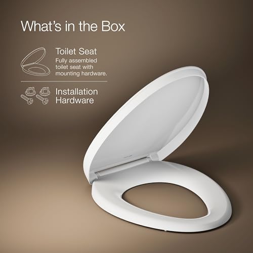 KOHLER K-26801-0 Impro ReadyLatch Quiet Close Elongated Toilet Seat, White Toilet Seat, Grip-Tight Bumpers, New Home Essentials, Slam Prevention - color: White, size: Elongated