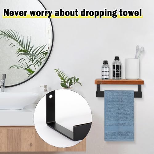 Hand Towel Holder/Towel Ring with Wooden Shelf, Hand Towel Rack, Hand Towel Hanger for Bathroom, Bath Accessories Wall Mounted, (Matte Black, 9"-Squ Shaped) - size: 9"-Squ Shaped