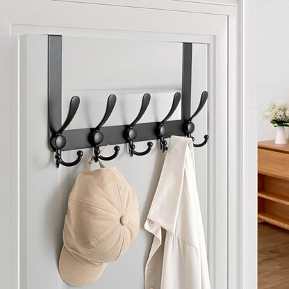 Over Door Hook 2.0 - Upgraded Version - Simple-Assembly, Strong, Heavy-Duty Stainless Steel 5-Tri-Hook Over The Door Hanger Rack, SimpleStrong Series, Black, Pack of 2 - color: Black