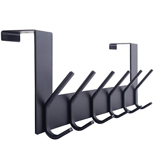 WEBI Over The Door Hooks Door Hanger,Over The Door Towel Rack with 6 Hooks for Hanging,Door Coat Towel Hanger Door Coat Rack,Black - color: Black, size: 1 Pack