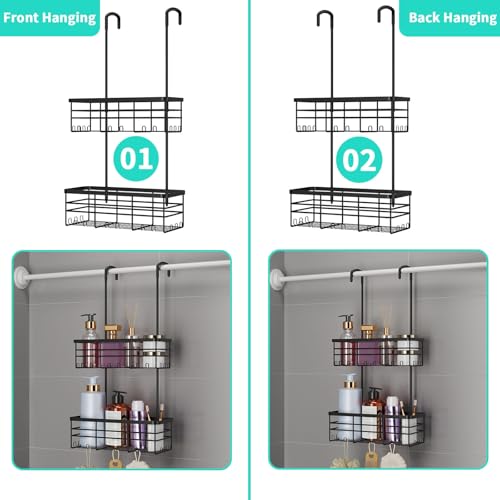 HapiRm Hanging Shower Caddy Organizer - No Drilling Shower Organizer with Hooks, Rustproof & Waterproof 304 Stainless Steel Bathroom Shelves - Black - color: Black