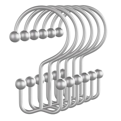Bathway Shower Curtain Hooks Silver Shower Curtain Rings, 12 Pcs Double Hook Shower Curtain Hooks Rings Shower Curtain Hangers Rust Proof, Metal Shower Hooks for Bathroom Shower Curtain Rod - color: Silver, style: Minimalist
