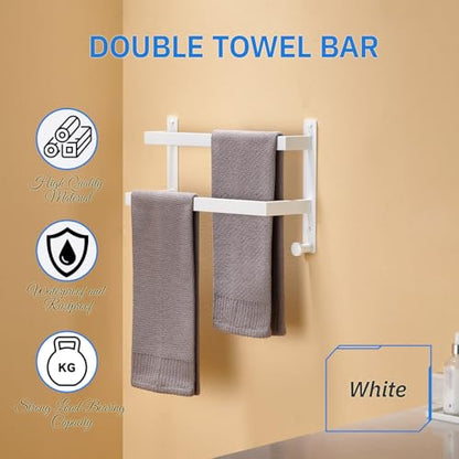 16 Inch Double Towel Bar for Bathroom with Hooks SUS 304 Stainless Steel Bath Towel Rack Wall Mounted White Finished - color: White, size: 16-Inch