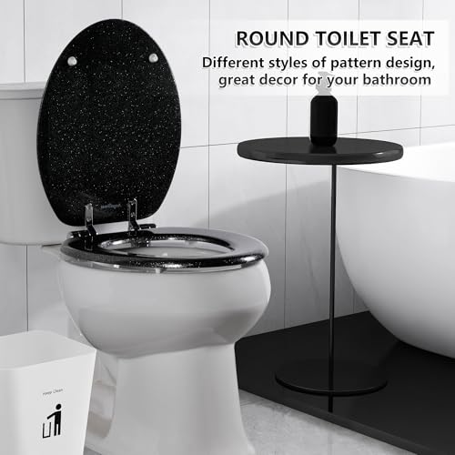 Angol Shiold Glitter Toilet Seat Molded Wood Elongated Toilet Seat with Quietly Close and Quick Release Hinges, Easy to Install also Easy to Clean (Elongated 18.5'', Black) - color: Black, size: Elongated 18.5‘’