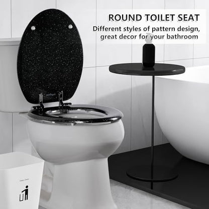Angol Shiold Glitter Toilet Seat Molded Wood Elongated Toilet Seat with Quietly Close and Quick Release Hinges, Easy to Install also Easy to Clean (Elongated 18.5'', Black) - color: Black, size: Elongated 18.5‘’