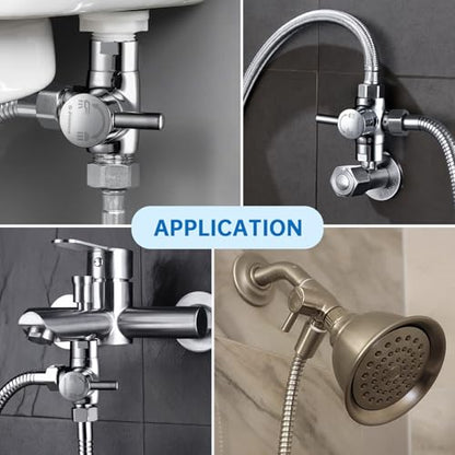 G-Promise Solid Metal 3-Way Shower Diverter Valve (Polished Gold) | Smooth Knob Switch, Spray Separately or Both, Anti-Leak, Easy to Install, Standard Connections, Universal Replacement Part - color: Polished Brass