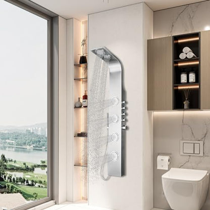 Blue Ocean 63" Stainless Steel SPS8863 Thermostatic Shower Panel Tower System vwith Rainfall Shower Head, Body Nozzles, and Handheld Shower Head, Shower Column - style: 63 inch with 4 Nozzle Sets