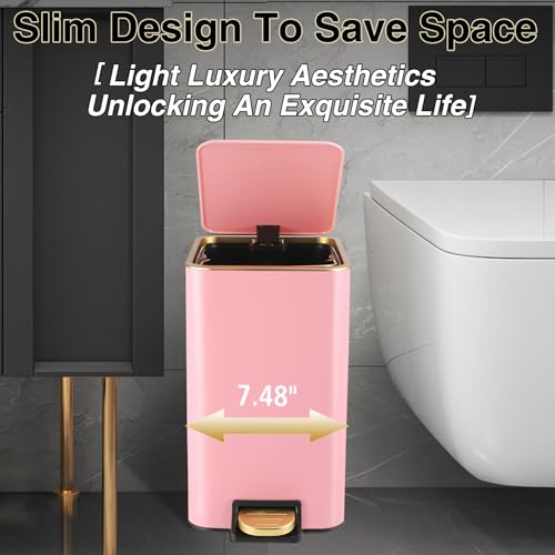 XLHOMO Pink Bathroom Accessories Set 8 Piece Pink and Gold Bathroom Set, Bathroom Sets with Stainless Steel Trash Can,Toilet Brush,Toothbrush Set,Soap Dispenser - size: Pink, style: Bath Set