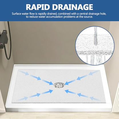 Shower Mat Non Slip 32 x 24 inch: Loofah Anti Slip Shower Mat,Non Slip Bathtub Mat for Inside Shower,Quick Drying Shower stall mat with Drain Hole in Middle,for Shower,Bathroom and Wet Areas - color: White
