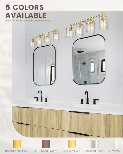 FEMILA Vanity Lights for Bathroom, Modern 4-Light Gold Bathroom Light Fixture, Wall Vanity Lamp with Champagne Gold Finish, 4FYC56B-4W BG - color: Champagne Gold, size: 24.8"