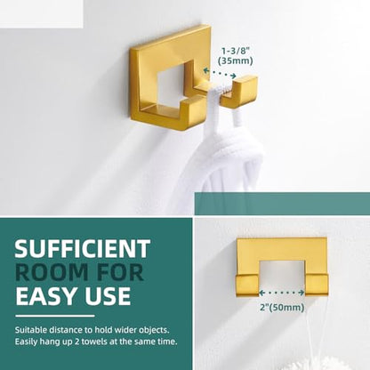 Angle Simple Bathroom Hand Towel Holder, Towel Coat Hook, Brushed Dark Gold | Deep Gold Tone, Solid 304 Stainless Steel, Double Hook for Robe Bath Sponge Bag, Tidy Shower Kitchen Laundry RV, Wall Mount - color: Brushed Dark Gold