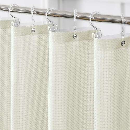 QiyI 3 in 1 Shower Curtain Set, Ivory Waffle Shower Curtain and Liner Set with 12 Double Shower Curtain Hooks, Waterproof Fabric Hotel Bathroom Curtain with PEVA Liner & Clear Plastic Rings, 72 x 72 - color: Ivory, size: 72"W x 72"L (Pack of 1)