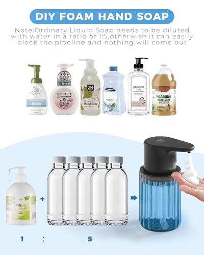 Automatic Foaming Soap Dispenser Touchless, USB Rechargeable Soap Dispenser | Adjustable Foam Levels, 10oz/300mL Hands Free Sensor, Waterproof, Wall Mounted or Countertop for Bathroom & Kitchen - color: Black, style: Foam
