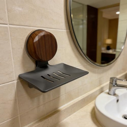 Self Draining Soap Dish with Suction Cup and Adhesive, Waterproof Wall Mounted Soap Holder, Drill-Free Sponge Tray for Shower Bathroom Kitchen (Black) - color: Black