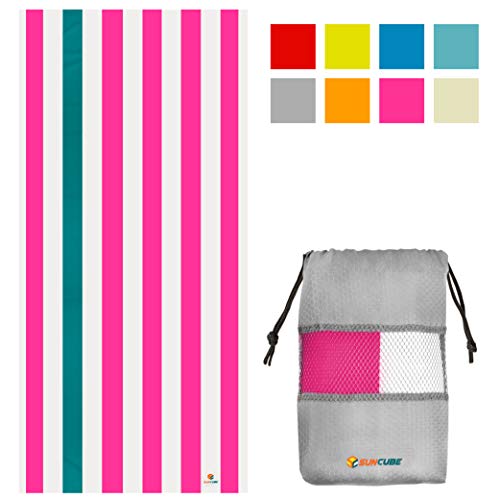 SUN CUBE Microfiber Beach Towel Quick Dry with Carry Bag, Pink 78x35 Inch | Quick Dry and Free Microfiber Towel, Lightweight Packable Swim Towel for Beach, Pool, Camping, Cruise, Travel - color: Pink, size: 78.00" x 35.00"