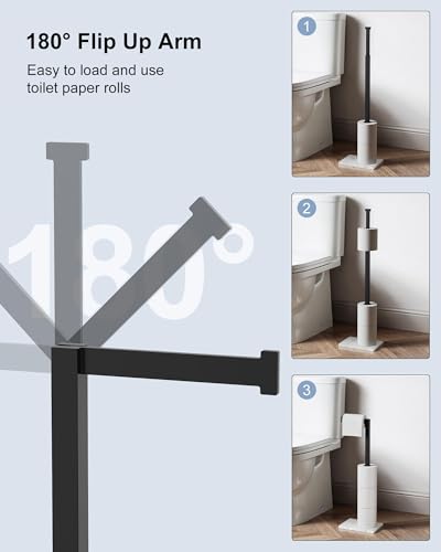 Free Standing Toilet Paper Holder Stand Matte Black Tissue Roll Holder | SUS 304 Stainless Steel Rustproof 22 Inch Rotating Bathroom Toilet Paper Stand for 4 Rolls with Marble Base by HOMEMYSTIQUE - color: Matte Black