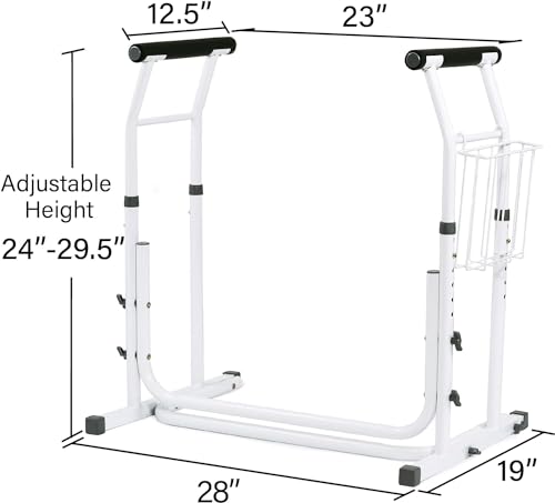 FSA/HSA Eligible, Vaunn Medical Bathroom Patented Height Adjustable Height Toilet Rail Grab Bar and Commode Safety Frame Handle