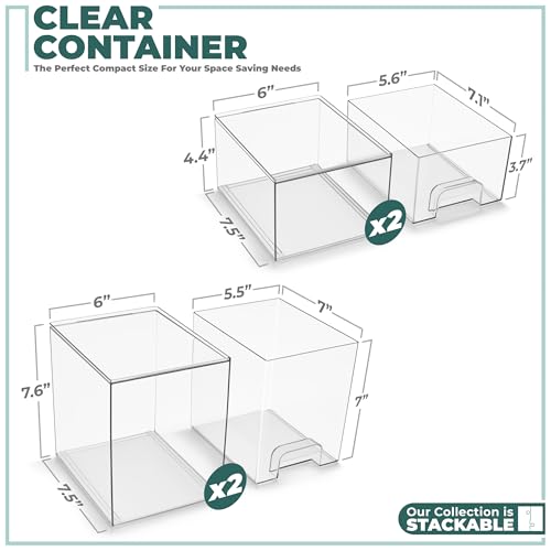 Sorbus Acrylic Storage Containers - 4 Pack, Stackable Storage Bins Set for Bathroom Organization - Clear Acrylic Drawer Organizers - Makeup Case Pull-Out Drawers (7.6’’ and 4.4’’ Tall) - size: 4 Pack, 7.6’’ and 4.4’’ Tall