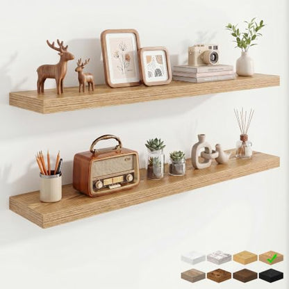 9.25in Depth 48in Floating Shelves, 48x9.25x1.4, Light Brown, Set of 2 | Long Wall Mounted Engineered Wood Shelves with Invisible Brackets for Living Room, Bedroom, Bathroom, Kitchen - color: Cedar Wood, size: 48x9.25x1.5in, 2 Packs