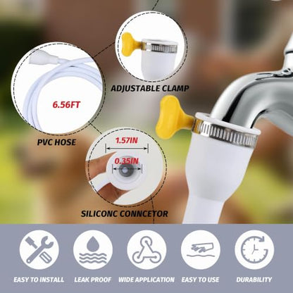 2 Pack Faucet Hose Adapter for Sink, 6.56FT Flexible PVC Water Tube Water Supply Extension with Adjustable Faucet Connector Hose Clamp for Pet Bathing, Plant Watering and Outdoor Cleaning