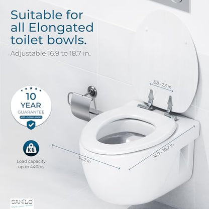 SANILO Wooden Toilet Seat with Soft Close [ELONGATED] - Decorative, Quiet & Slow Close Molded Wood Seat - With Strong Bumpers & Hinges - Adjustable Fit - White Wood - color: White Wood