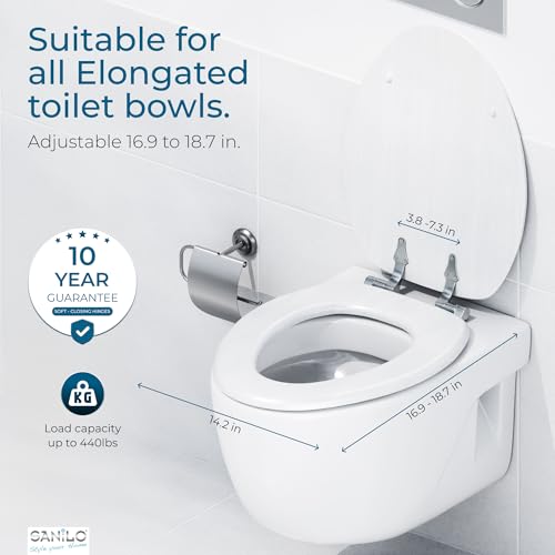 SANILO Wooden Toilet Seat with Soft Close [ELONGATED] - Decorative, Quiet & Slow Close Molded Wood Seat - With Strong Bumpers & Hinges - Adjustable Fit - White Wood - color: White Wood