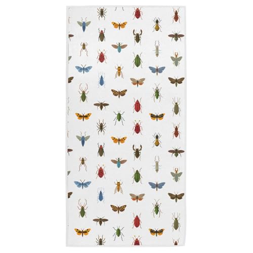 Naanle Retro Colors Insects Pattern Soft Absorbent Hand Towel, Guest Decor Towel for Bathroom, Hotel, Kitchen, Gym and Spa(16" x 30") - color: Insects