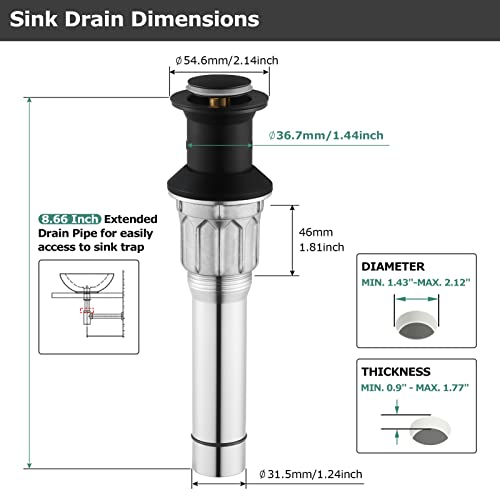 Bathroom Sink Drain Without Overflow, Metal Pop Up Drain for Vessel Sink, Matte Black, 2108604 - color: Matte Black, style: Without Overflow