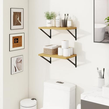 Deep Floating Shelves, 16'' x 10'' Oak Wall Shelves Set of 2 | 10 Inch Deep Shelves with Heavy Duty Brackets, Rustic Wood Shelves for Bathroom Living Room, Engineered Wood, 35LBS - color: Oak, size: 16W x 10D