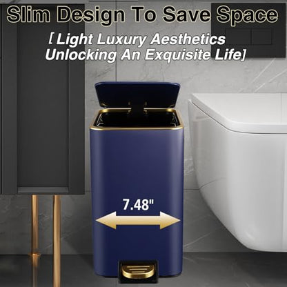 XLHOMO Navy Blue Bathroom Accessories Set 8 Piece Navy Blue and Gold Bathroom Set, Bathroom Sets with Stainless Steel Trash Can,Toilet Brush,Toothbrush Set,Soap Dispenser - size: Navy blue, style: Bath Set