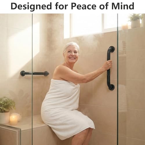 2 Pack Shower Grab Bars for Bathroom 16 Inch Black Stainless Steel Anti-Slip Knurled Grip Home Care Bath Handrail Safety Hand Rail Support for Showers Seniors Elderly Assist Handicap Bath Handle - style: Knurled 2 Pack 16 Inch