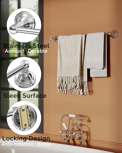 Towel Bar 24inch, Stainless Steel Bathroom Towel Rack Wall Mounted, Heavy Duty Towel Rod, Towel Holders for Bathroom, Kitchen (Chrome) - color: Chrome