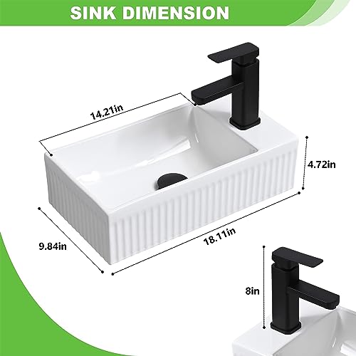 Bathroom Vessel Sink Wall Mount Sink White Wall Mounted Rectangular White Porcelain Ceramic Washing Small Bathroom Vanity Sink with Faucet and Drain - color: White 2