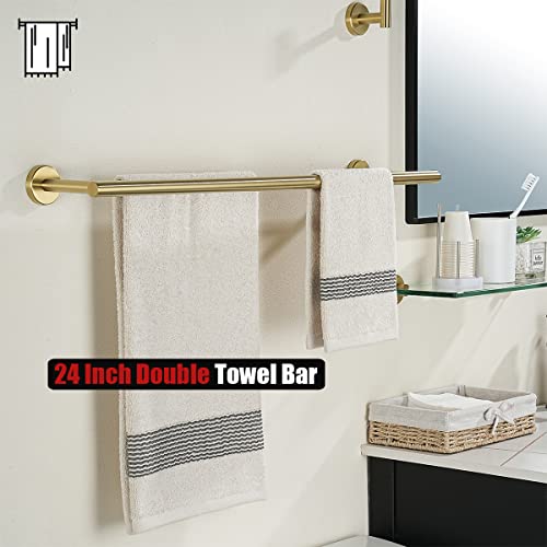 JQK Double Towel Bar 27 Inch, Brass Gold Useable Length 24 Inch 304 Stainless Steel Thicken 0.8mm Bath Towel Rack for Bathroom, Towel Holder Wall Mount, TB100L24-BG - color: Brushed Gold, size: 27 Inch