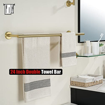 JQK Double Towel Bar 27 Inch, Brass Gold Useable Length 24 Inch 304 Stainless Steel Thicken 0.8mm Bath Towel Rack for Bathroom, Towel Holder Wall Mount, TB100L24-BG - color: Brushed Gold, size: 27 Inch