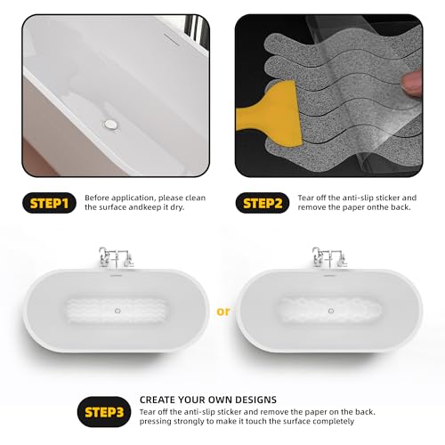 SANKEMU 20-Pack Clear Bathtub Stickers Non-Slip, Wave-Shaped Shower Decals with Scraper, Peel-and-Stick Tub Treads for Kids & Elders, Removable, No-Residue, 7.8"x0.8" Each