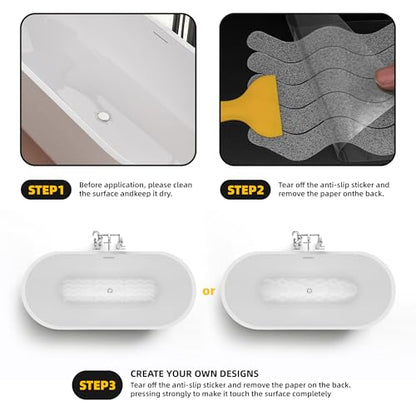 SANKEMU 20-Pack Clear Bathtub Stickers Non-Slip, Wave-Shaped Shower Decals with Scraper, Peel-and-Stick Tub Treads for Kids & Elders, Removable, No-Residue, 7.8"x0.8" Each