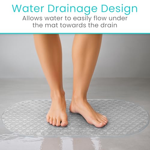 Vive Oval Bathtub Mat - Nonslip Shower Floor Pad - Non-Slip and Non-Skid | For Bath Tub with Strong Rubber Suction Cup Grip - for Baby, Elderly, Kids, Bathroom (Gray) - color: Clear