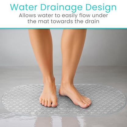 Vive Oval Bathtub Mat - Nonslip Shower Floor Pad - Non-Slip and Non-Skid | For Bath Tub with Strong Rubber Suction Cup Grip - for Baby, Elderly, Kids, Bathroom (Gray) - color: Clear
