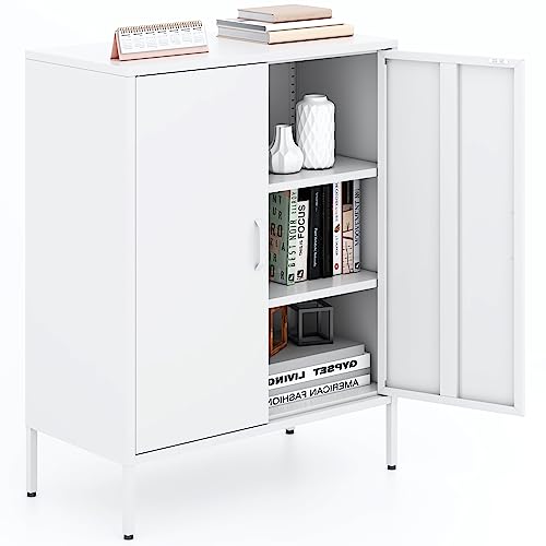 Washsemba Metal Storage Cabinet with Doors and Shelves,Multipurpose Storage Rack, 3-Tier Shelf,Metal Locker Style Accent Cabinet for Home Office,Living Room,Kitchen(White, 40''H) - color: White, size: 40''H