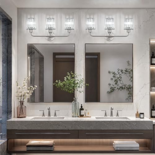 Brushed Nickel Vanity Lights 3-Light Crystal Bathroom Light Fixtures | Modern Bathroom Vanity Light E26 Wall Light over Mirror (Exclude Bulb) - color: Brushed Nickel, size: 3-Light