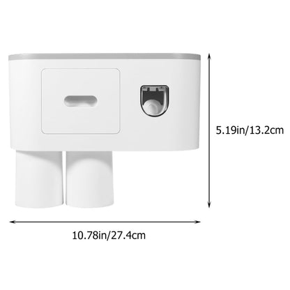 Wall Mounted Toothbrush Holder Set with Toothpaste Dispenser 2 Cups Punch Free Bathroom Toothbrush Organizer Rack Overhang Gargle Rack for Bathroom Storage