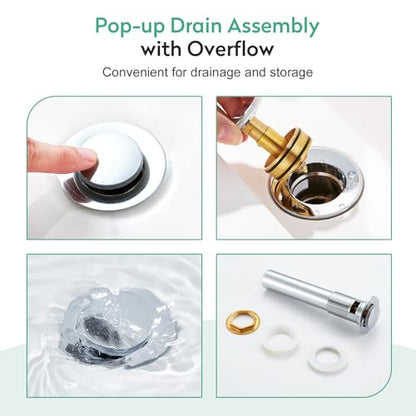 Faustina Polished Chrome Bathroom Faucet, Single Handle Stainless Steel Bathroom Vanity Faucet with Metal Pop-Up Drain and Deck Plate for 1 or 3 Hole - color: Chrome, style: Classic