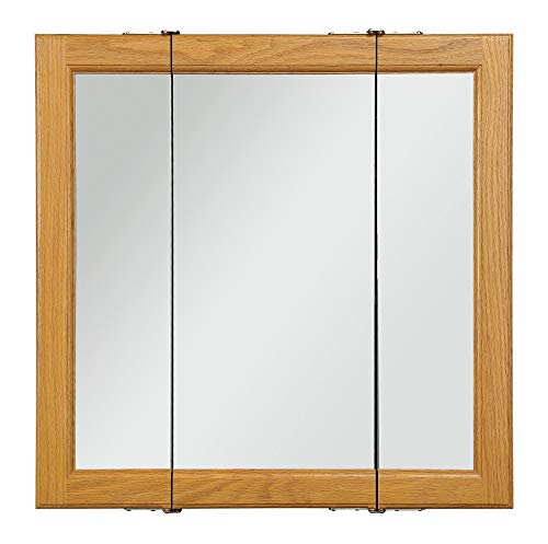 Design House Claremont Tri-View Medicine Cabinet, 24", Honey Oak | Wall Mount, Transitional, Wood, Bath, 545277-HOK - color: Honey Oak, size: 24 in. W x 24 in. H