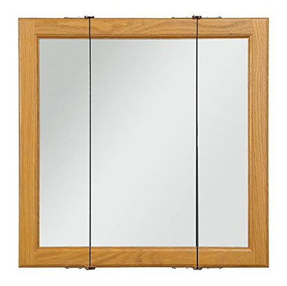 Design House Claremont Tri-View Medicine Cabinet, 24", Honey Oak | Wall Mount, Transitional, Wood, Bath, 545277-HOK - color: Honey Oak, size: 24 in. W x 24 in. H