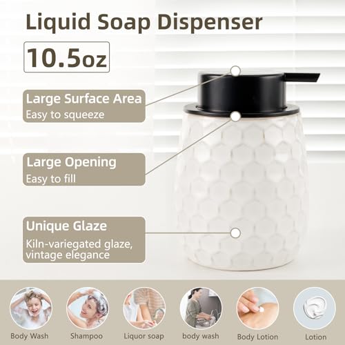 Bathroom Accessory Set 4PCS, Ceramic Bathroom Accessories Set, Bathroom Accessories Sets Complete, White Honeycomb Design, Home Apartment Modern Bath Decor Vanity Countertop, ANTIS'S HOME - size: Liquid